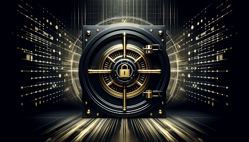 Black and gold vault door symbolizing secure handling of confidential information in security operations
